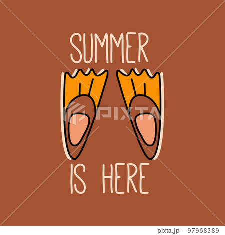Summer concept design with flippers on brown background 97968389
