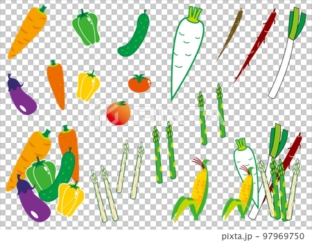 Set of green yellow and root vegetables and summer vegetables 97969750