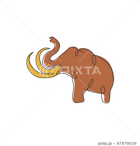 Single continuous line drawing of big mammoth corporate logo identity. Ancient animal from ice age icon concept. Trendy one line draw design graphic vector illustration 97970039