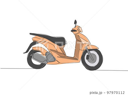 Single continuous line drawing of classic Asian underbone motorbike logo. Vintage scooter motorcycle concept. One line draw design vector illustration 97970112
