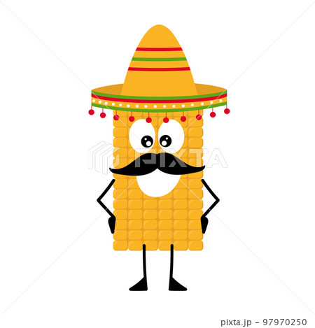 Vector mascot, cartoon and illustration of a mustache corn wearing sombrero 97970250