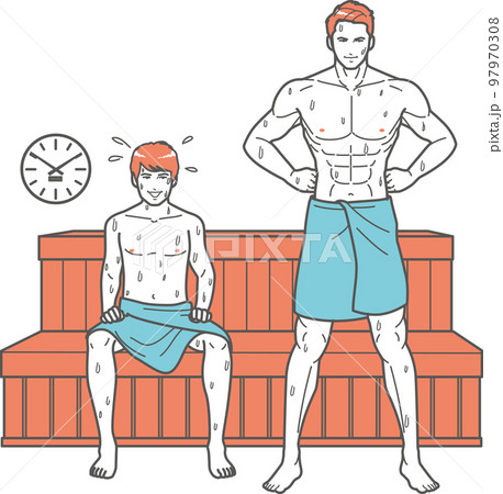サウナの若者と筋肉質の男性 97970308