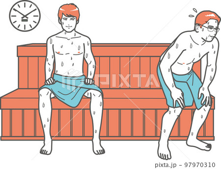 サウナの若者と退室する中年男性 97970310