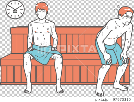 一個中年男人和一個年輕人離開桑拿房 97970310