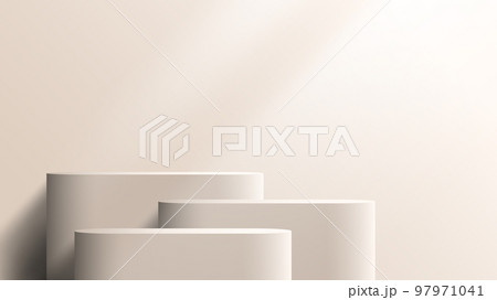 3D realistic products display beige podium stand pedestal on brown background with lighting 97971041