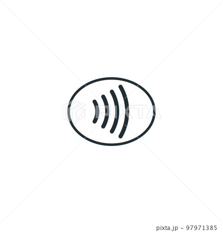 Round icon on NFC payment system, black and white outline vector illustration isolated on white background. 97971385