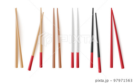 Asian food chopsticks realistic collection vector illustration isolated. 97971563
