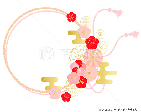 梅と菊の花飾りが可愛い和風フレームイラスト 97974426