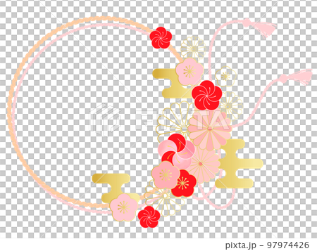 梅と菊の花飾りが可愛い和風フレームイラスト 97974426