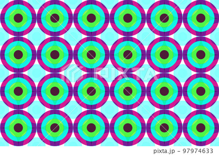 ターコイズブルーや紫などの連なった多重の円形のシームレスパターン 97974633