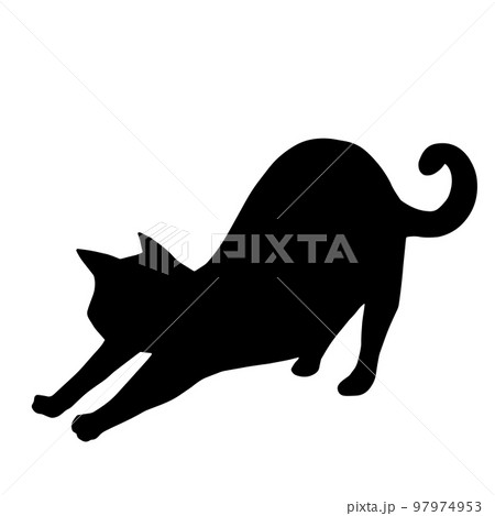 伸びをする猫のシルエットイラスト 97974953