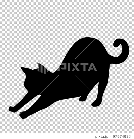 伸びをする猫のシルエットイラスト 97974953