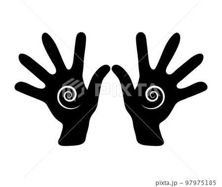 Silhouettes of hands with magic symbols Illustration, vector 97975185