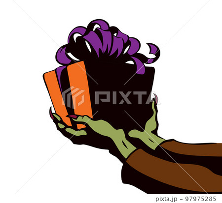 The hand gives a gift. Vector drawing 97975285