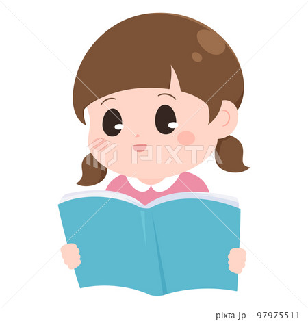 読書をする女の子のイラストのイラスト素材