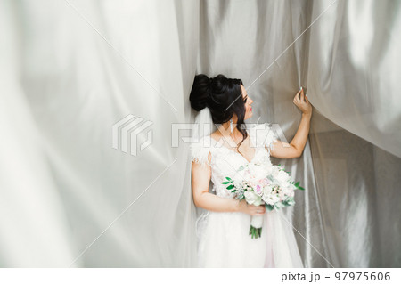 Portrait of a beautiful fashion bride, sweet and sensual. Wedding make up and hair 97975606