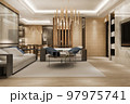 3d rendering luxury and modern living room with leather sofa and lamp 97975741