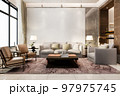 3d rendering luxury and modern living room with leather sofa and lamp 97975745