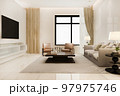 3d rendering luxury and modern living room with leather sofa and lamp 97975746