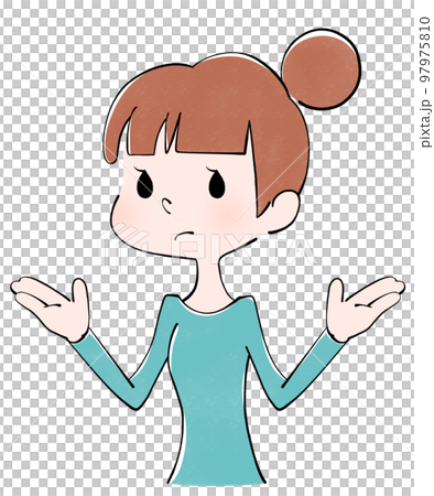 一個女人做出完全不知道的手勢的插圖 97975810