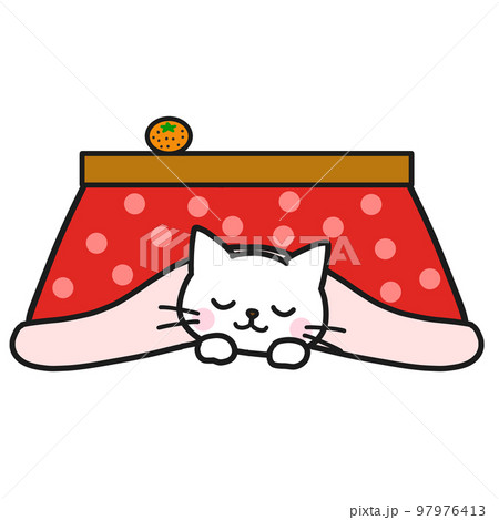 こたつで眠る白猫のイラスト素材 [97976413] - PIXTA