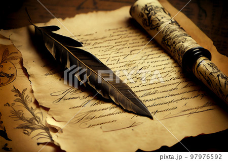 Old letter on ink with black pen 97976592