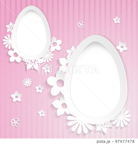 Background with eggs and paper flowers on pink 97977478
