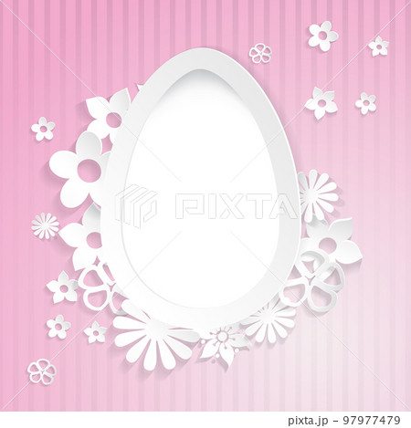 Background with egg and paper flowers on pink Background with egg and paper flowers on pink 97977479
