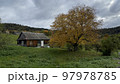 Old wooden houses in the forest in autumn, Carpathian Ukraine 97978785