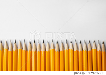 Many graphite pencils on white background, top view. Space for text 97979722