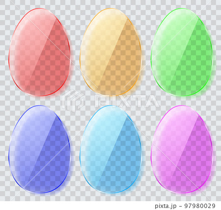 Set of transparent glass Easter eggs. Flat design 97980029