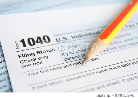 Tax form 1040 U.S. Individual Income Tax Return, business finance concept. 97981946
