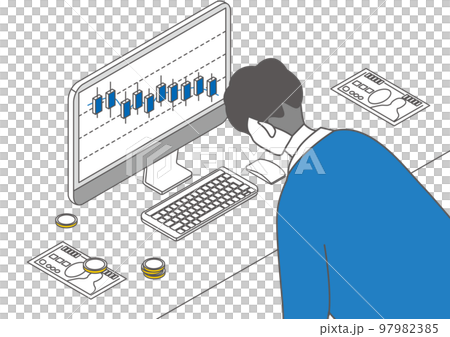 Isometric _ Simple _ Male trader saddened by falling stock prices 97982385