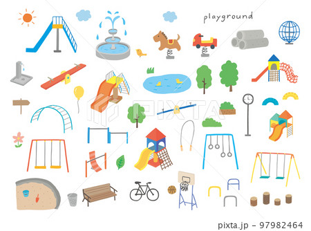 公園の遊具の手描きイラストセット(カラー/輪郭線なし) 公園の遊具の手描きイラストセット(カラー/輪郭線なし) 97982464