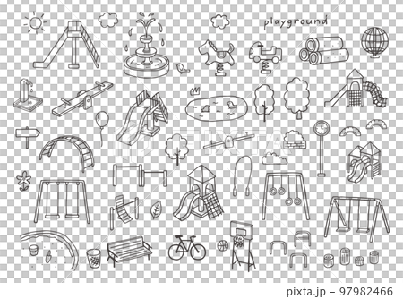 Hand-drawn illustration set of park playground equipment (monochrome) Hand-drawn illustration set of park playground equipment (monochrome) 97982466