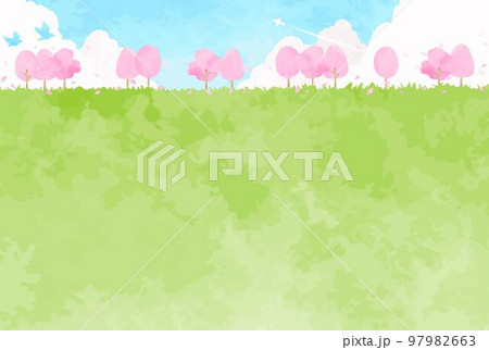 手描きの桜並木と青空の風景イラスト 97982663