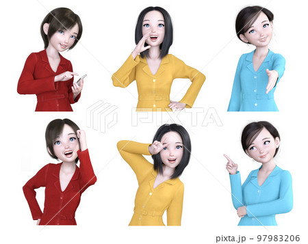 いろんなシーンの女性の上半身のポーズ 97983206