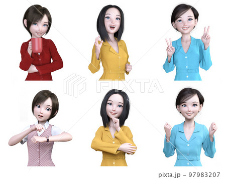 いろんなシーンの女性の上半身のポーズ 97983207