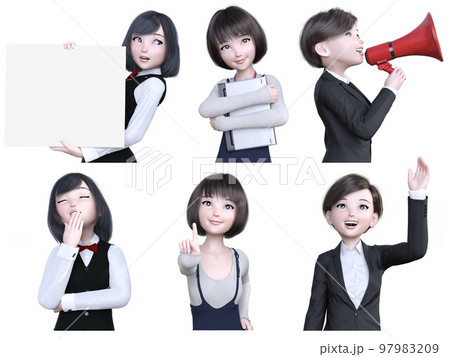 いろんなシーンの女性の上半身のポーズ 97983209
