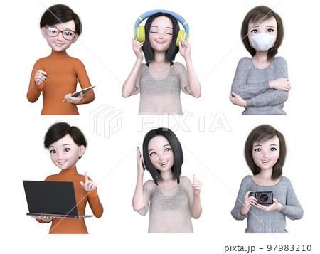 いろんなシーンの女性の上半身のポーズ 97983210