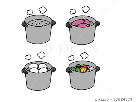 さまざまな食材や調理法に関する蒸し器のイラストセット 97984274