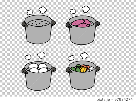 さまざまな食材や調理法に関する蒸し器のイラストセット 97984274