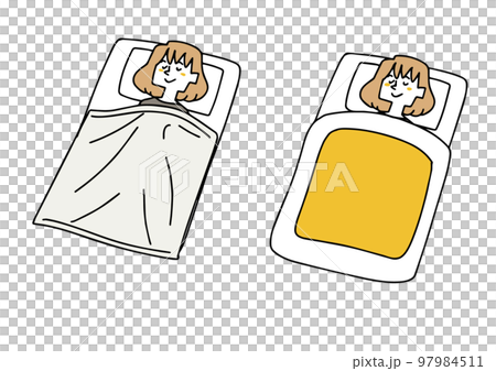 睡在毛巾毯上的女人和睡在蒲團上的女人的插圖集 97984511