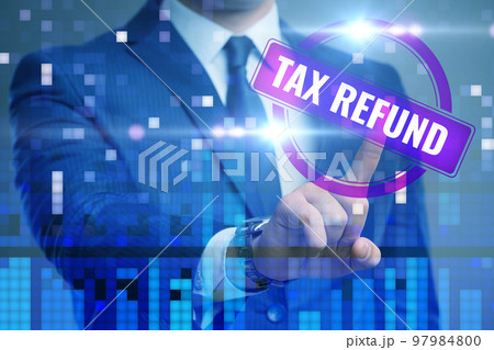 Businessman in tax refund concept Businessman in tax refund concept 97984800