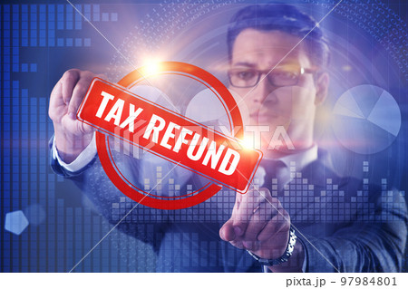 Businessman in tax refund concept 97984801