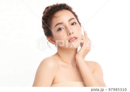 Beautiful young asian woman with clean fresh skin on white background, Face care, Facial treatment, Cosmetology, beauty and spa, Asian women portrait. 97985310
