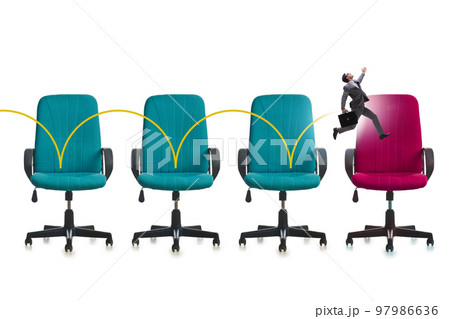 Promotion concept with office chairs and businessman Promotion concept with office chairs and businessman 97986636