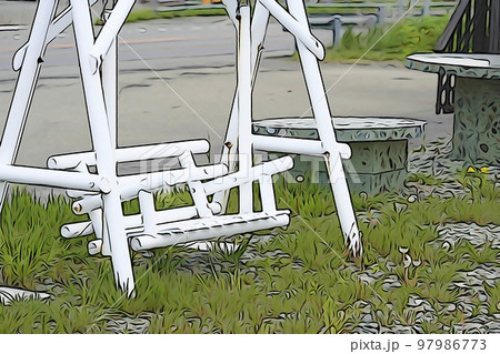 パステル調　”手作り白いブランコ”　イラストイメージ 97986773