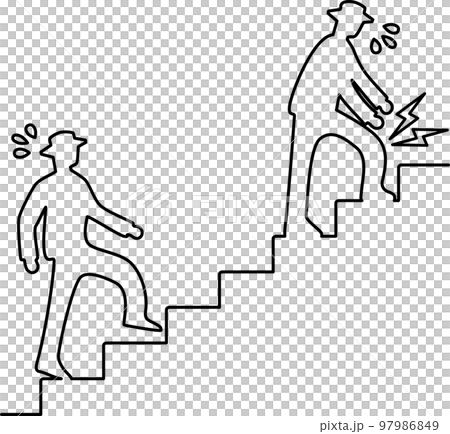 A man who climbs the stairs hard and a man who seems to have a painful knee 97986849