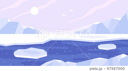 Arctic landscape with ice and snow flat style, vector illustration 97987000